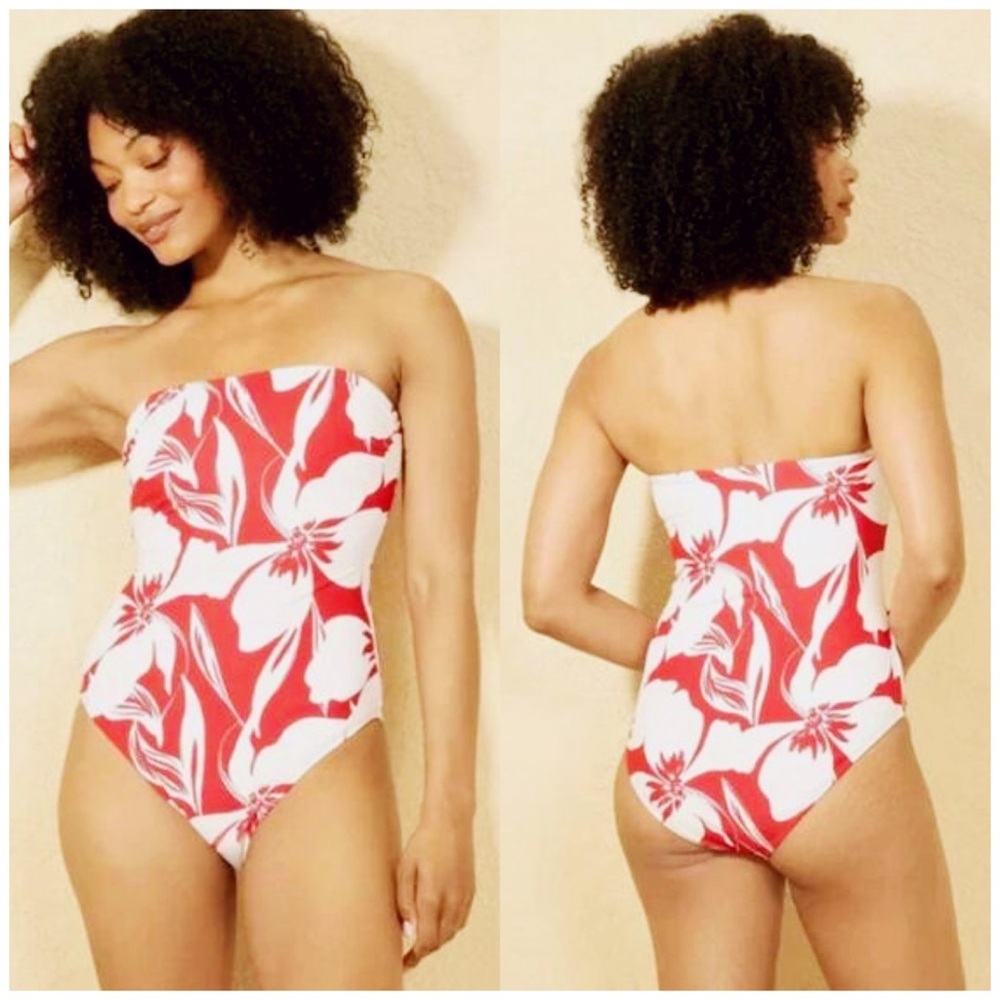 NWT Shade & Shore size M tropical bandeau floral one piece high cheeky swimsuit